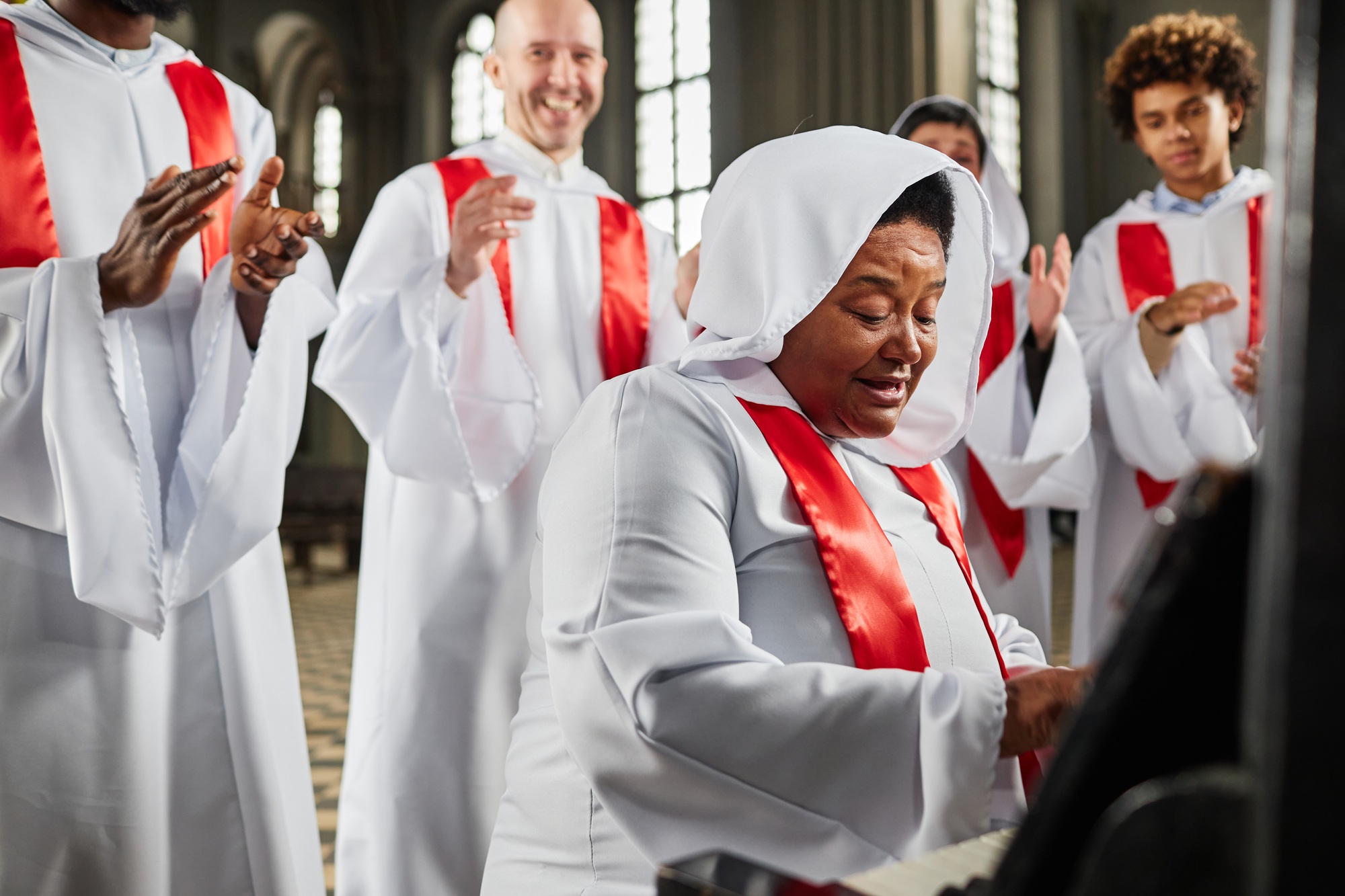 People from church choir singing